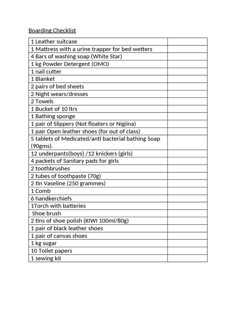 Boarding Checklist 2026 | PDF