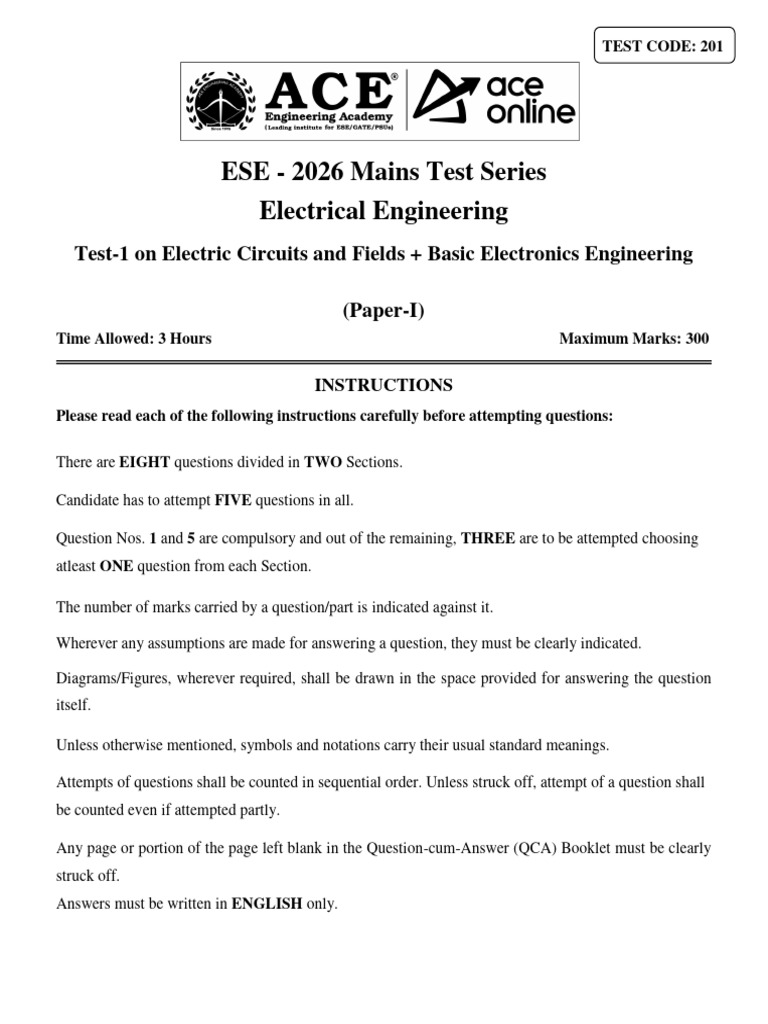 Ee Test-01 Paper-I QP & Qcab | PDF | Mosfet | Capacitor