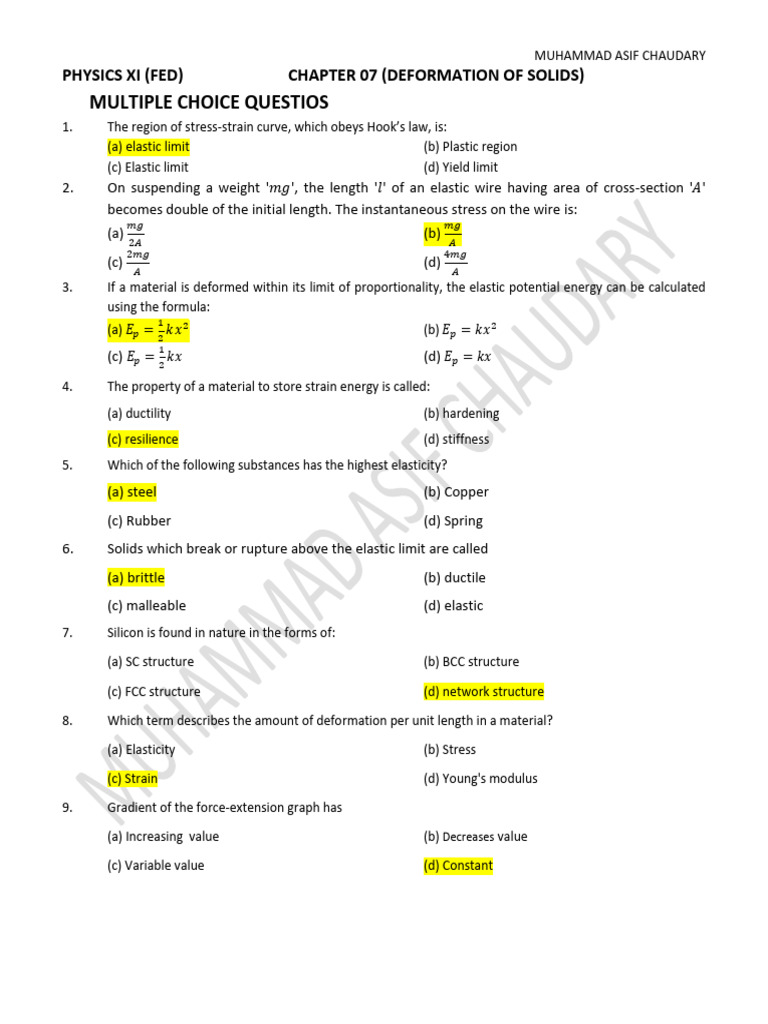 Physics Xi Chapter 7 Deformation of Solids (NBF) - 1 | PDF ...