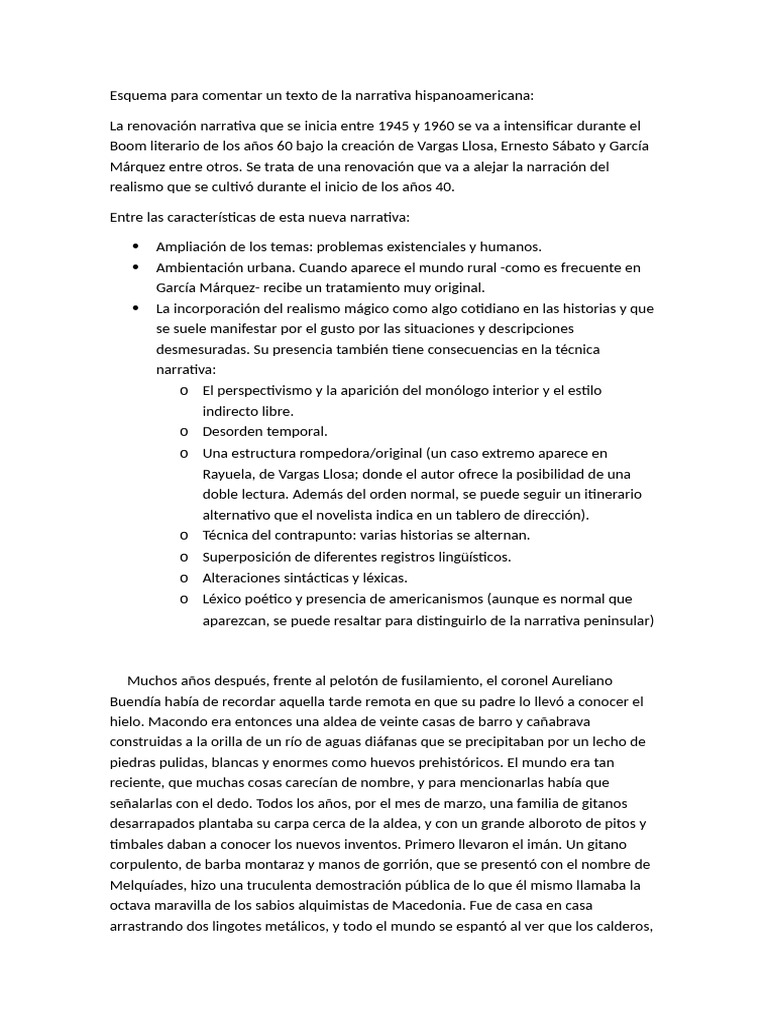 Esquema para Comentar Un Texto de La Narrativa Hispanoamericana 2 | PDF