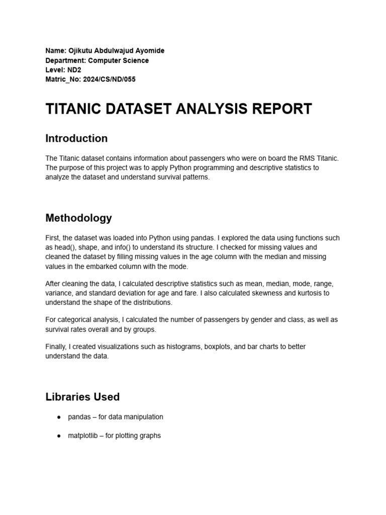 Titanic Dataset Analysis Report (1) | PDF