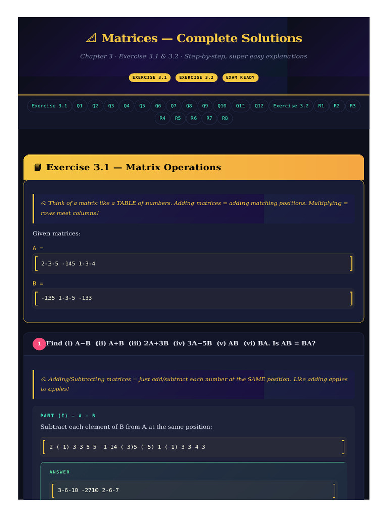 matrices_solutions | PDF | Mathematical Objects | Matrix Theory