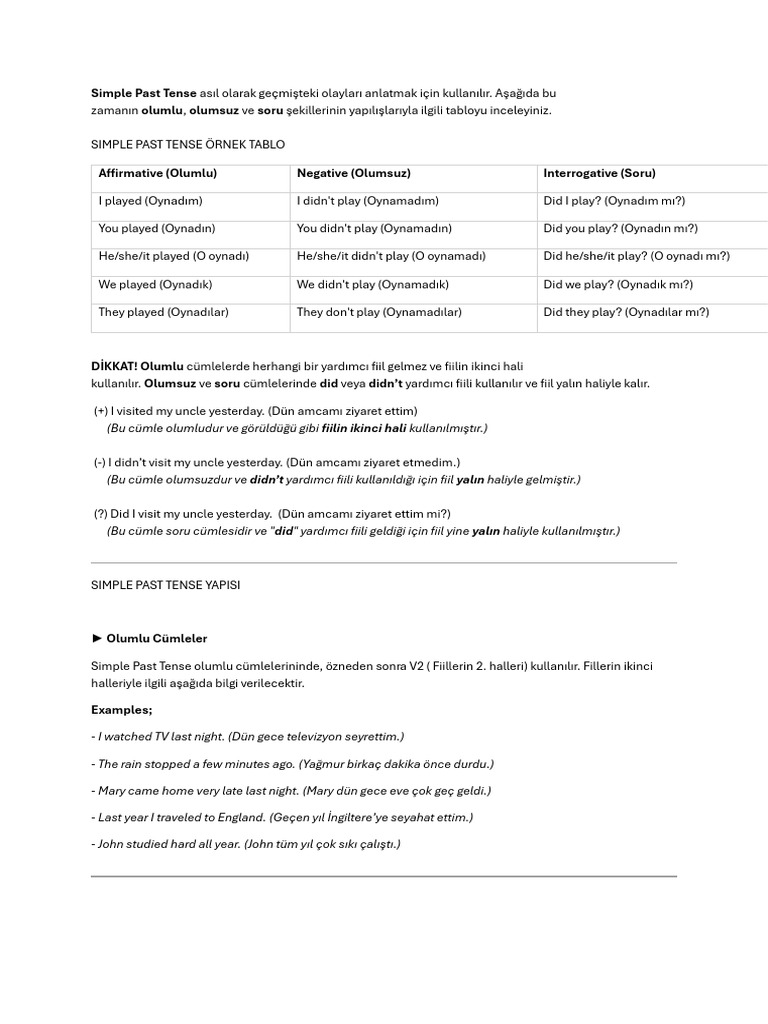 Simple Past Tense | PDF