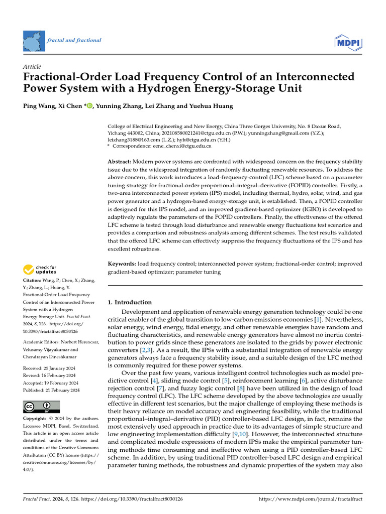 Fractional-Order Load Frequency Control of an Interconnected Power ...