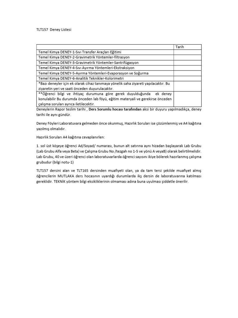 Tlt157 Lab Yont Deney Plani Onemli Bilgiler | PDF