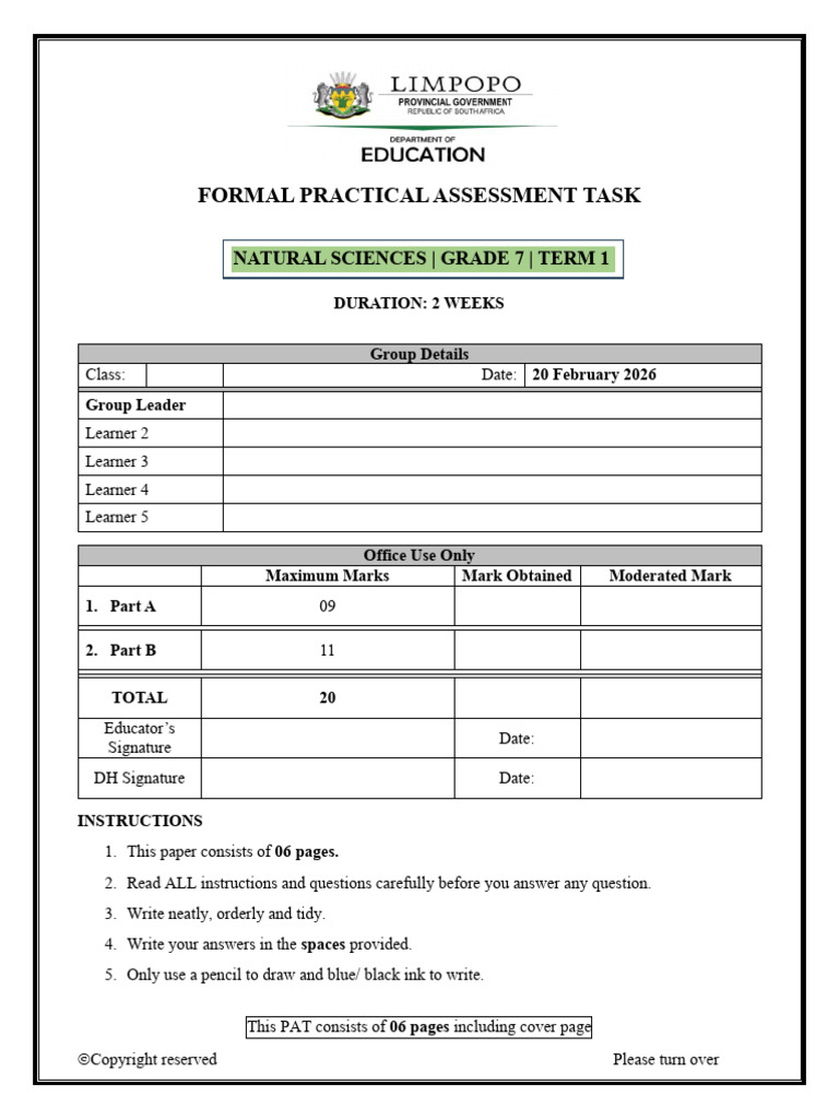 Ns Grade 7 Term 1 Practical Task | PDF | Plants