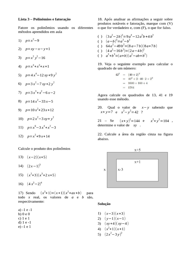 Exercicios Polinomios Fatoracao | PDF | Matemática