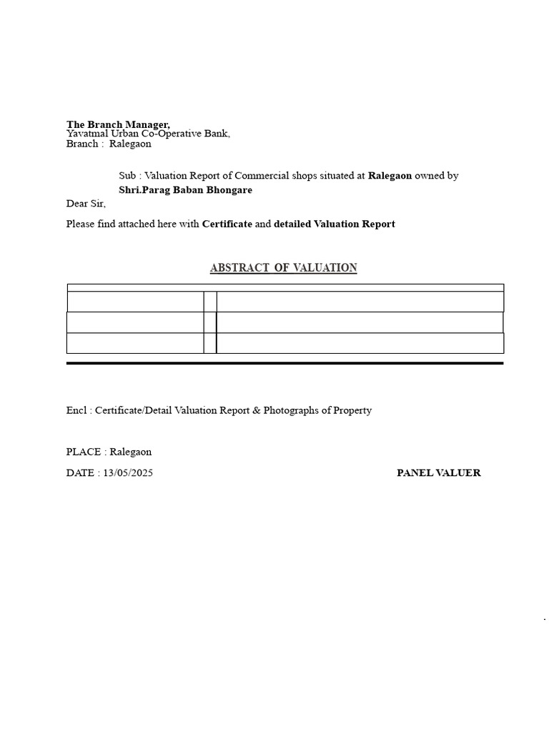 Valuation Report Format | PDF | Real Estate Appraisal | Valuation (Finance)