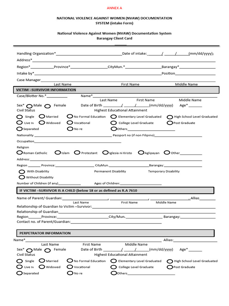 640340321 Vawc Intake Sheet | PDF | Rape | Sexual Abuse