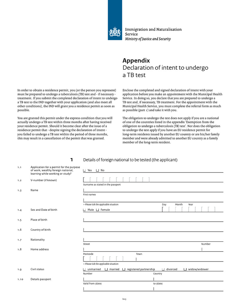 Declaration of Intent to Undergo a TB Test (2) | PDF | Tuberculosis ...