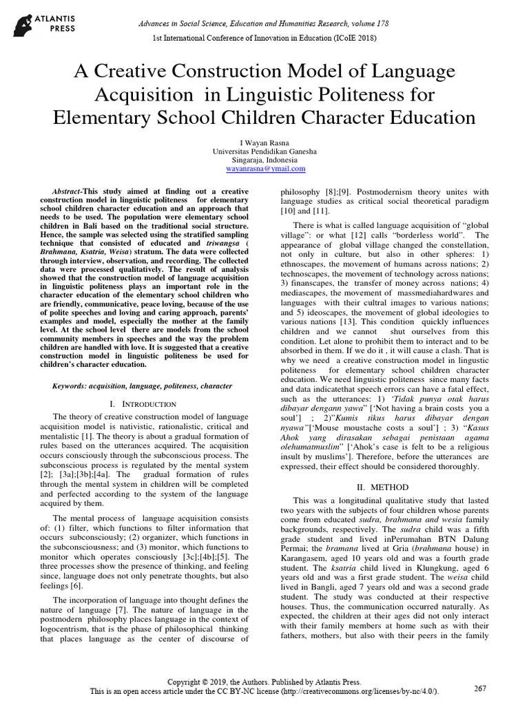 Article Creative Construction Model of Language Acquisition Article ...