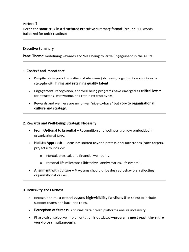 Executive Summary of 3rd Transcript | PDF | Well Being | Employment