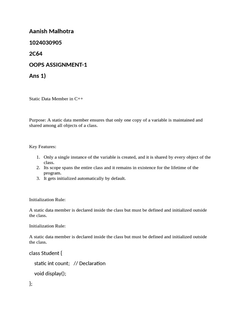 Oops Assignment 1024030905 | PDF | Namespace | Computer Science