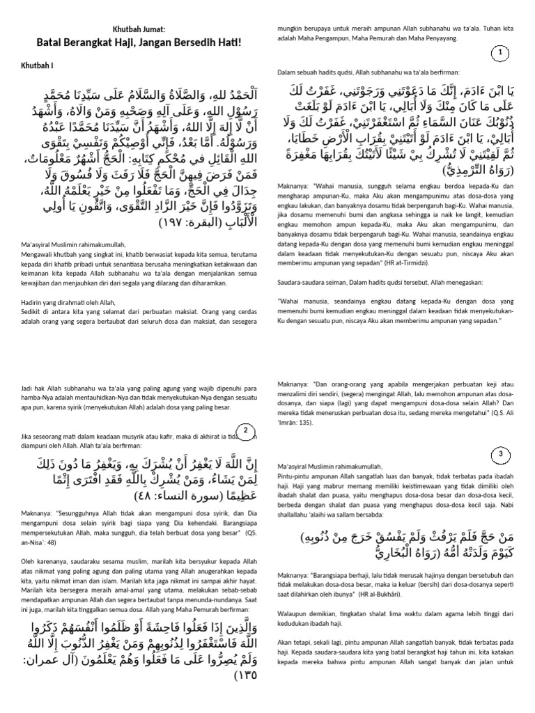 Khutbah - Batal Berangkat Haji, Jangan Bersedih Hati! | PDF