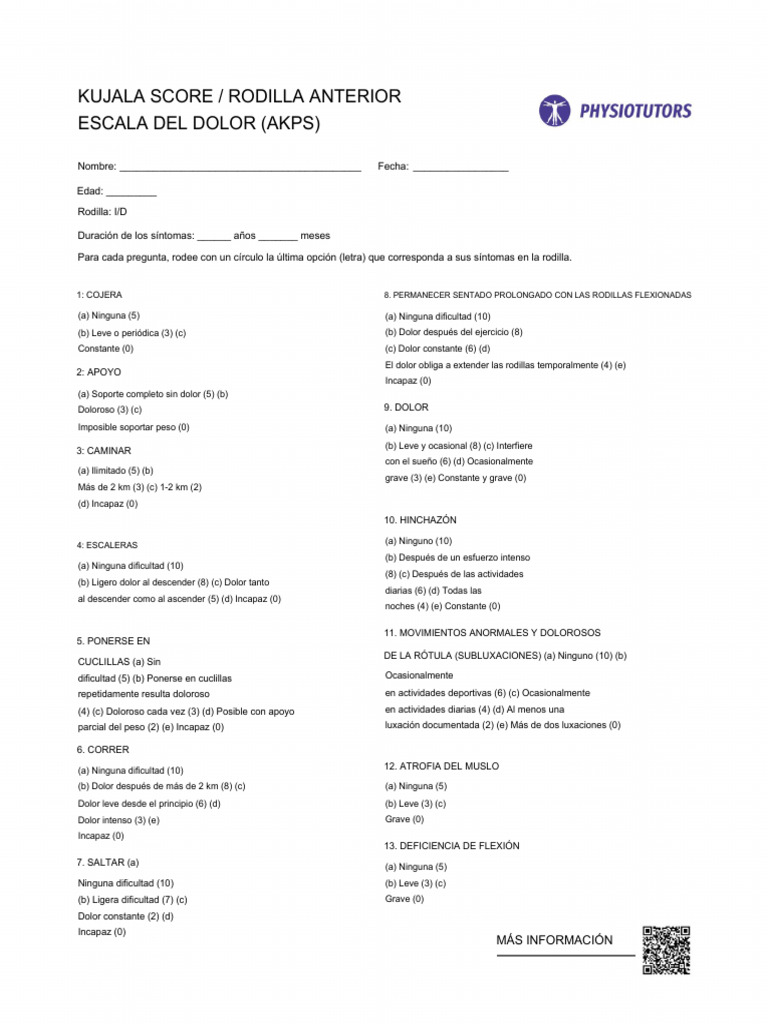 AKPS_kujala_score (1) | PDF | Rodilla | Enfermedades y trastornos