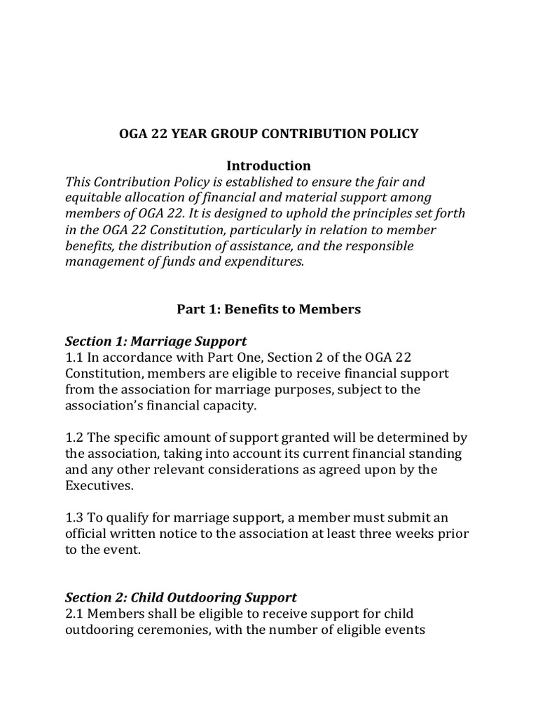 OGA 22 CONTRIBUTION POLICY 101 | PDF | Expense | Payments