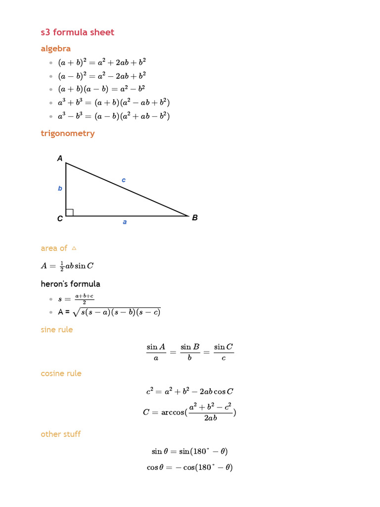 s3 Formula Sheet | PDF