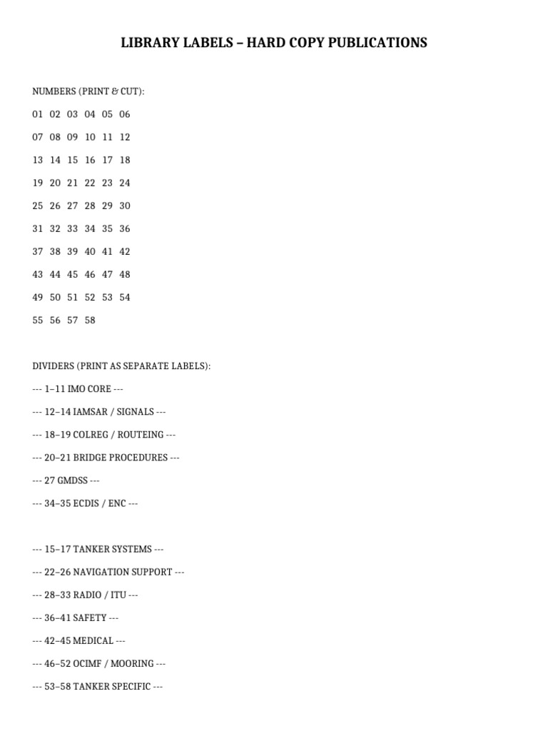Library Numbering Labels | PDF