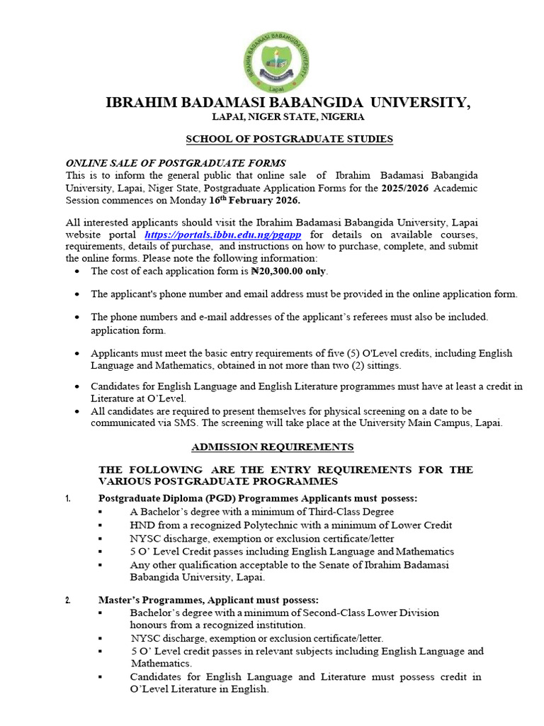 2025 2026 Admission Advert PG SCHOOL | PDF | Academic Degree | Master's ...