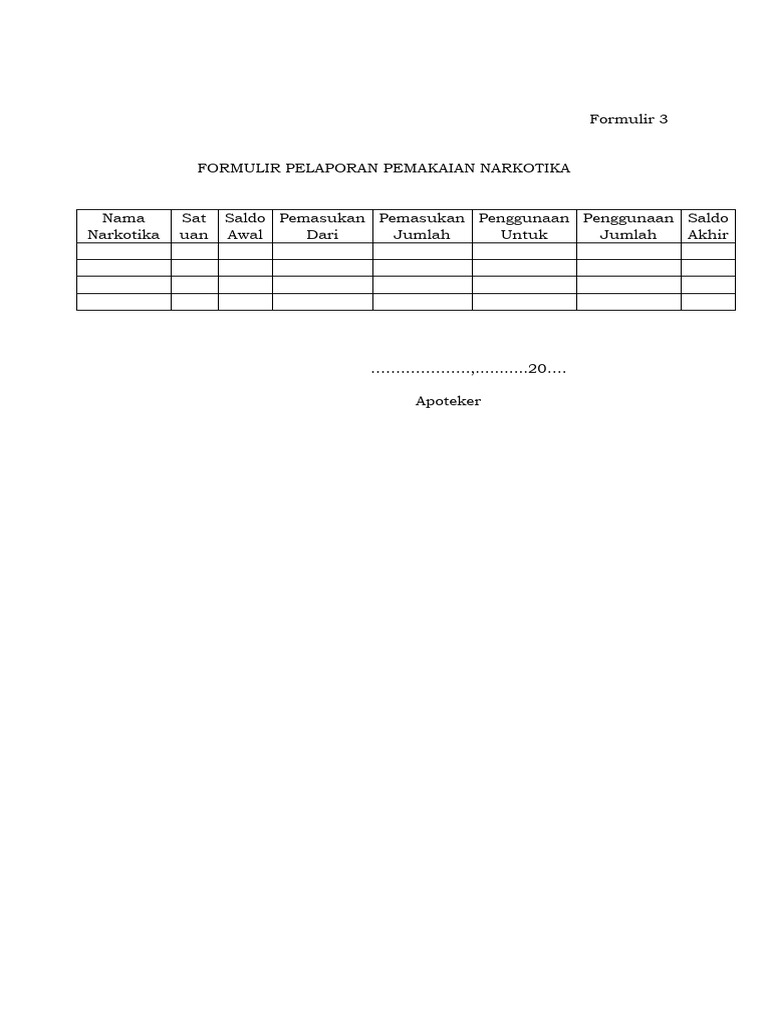 f3. Form Pelaporan Pemakaian Narkotika | PDF