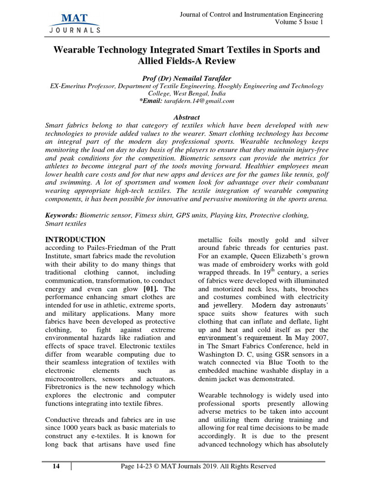 Wearable Technology Integrated Smart Tex | PDF | E Textiles | Wearable ...
