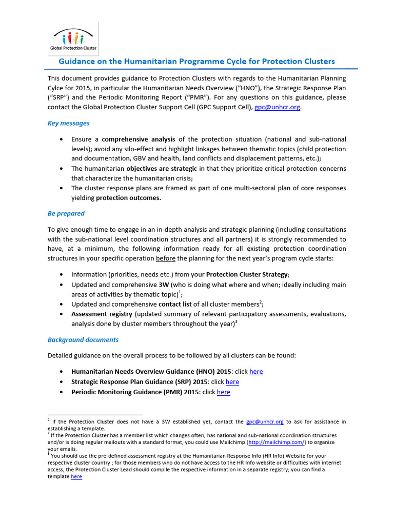 Global Protection Cluster, Guidance on the Humanitarian Programme Cycle ...