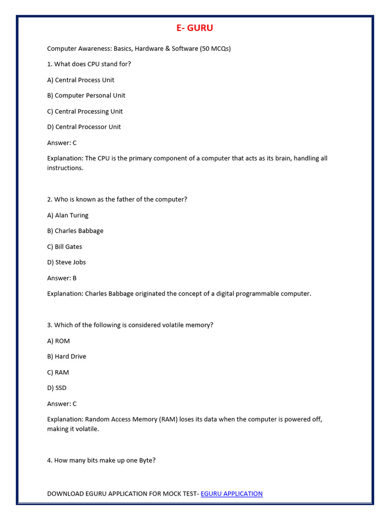 Computer Awareness BASIC | PDF | Solid State Drive | Computer Data Storage