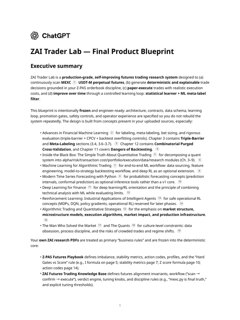 ZAI Trader Lab - Final Product Blueprint | PDF | Machine Learning ...