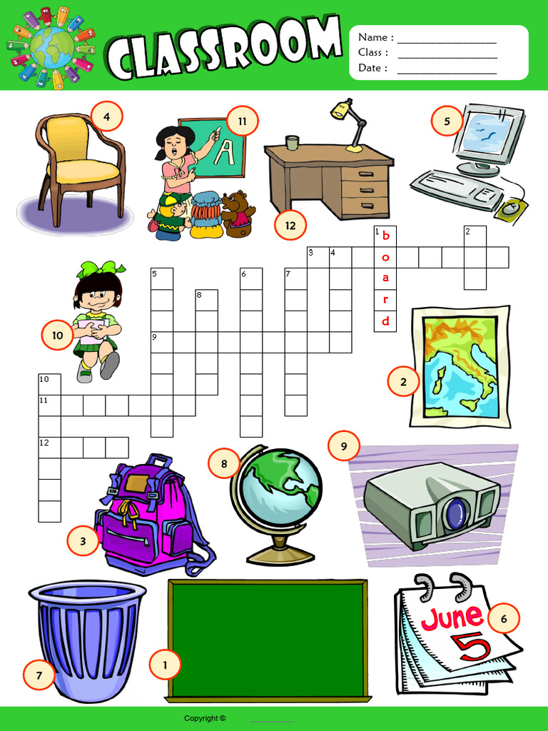 In the Classroom Esl Vocabulary Crossword Puzzle Worksheet for Kids | PDF