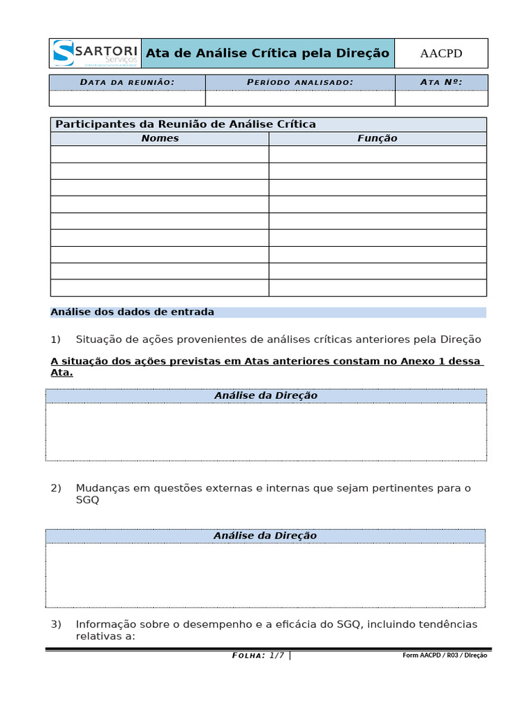 Aacpd - Ata de Analise Critica Pela Direcao - Rev - 03 | PDF | Business