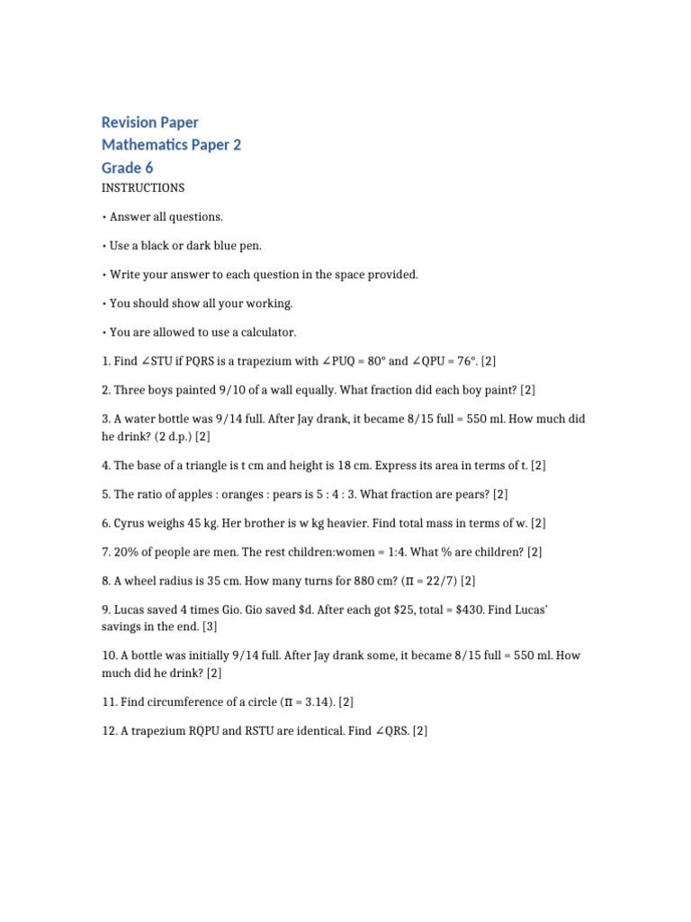 Jumbled Grade6 Paper | PDF