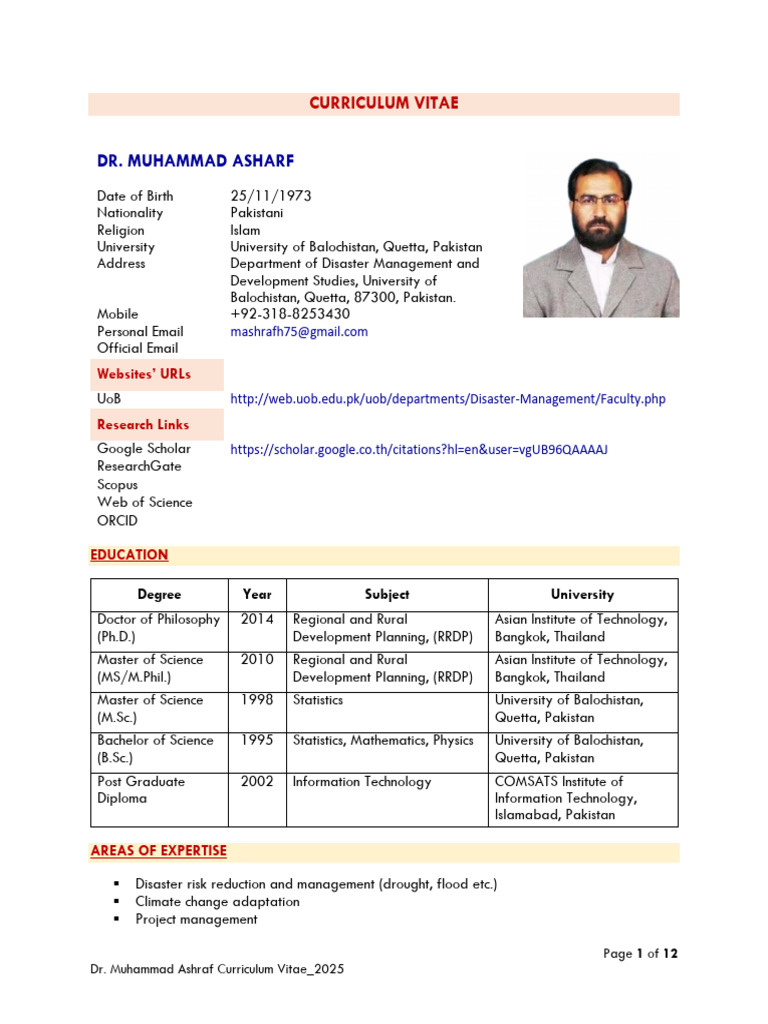 Dr. Muhammad Ashraf CV 2025 | PDF | Statistics | Pakistan