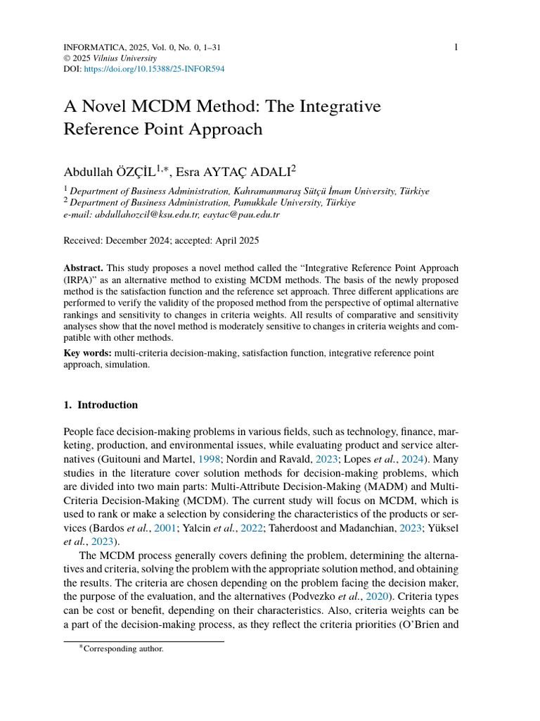 A Novel MCDM Method the Integrative Reference Poin | PDF | Decision ...