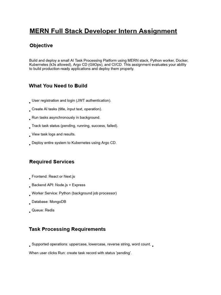 Mern Stack Developer Intern Assignment | PDF