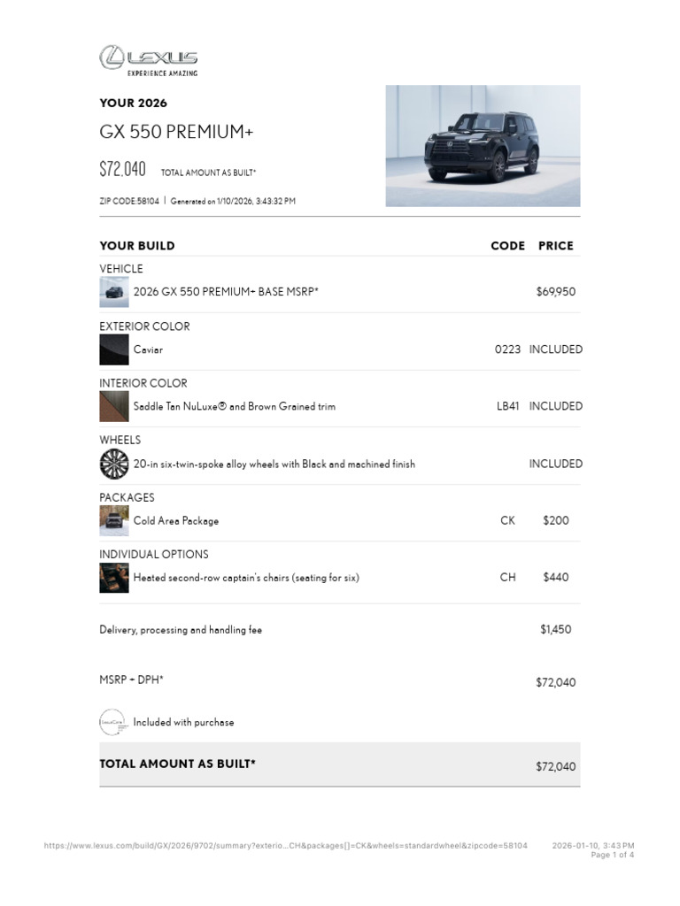 Lexus - Build - Your 2026 Gx 550 Premium+ | PDF | Lexus | Vehicle Industry