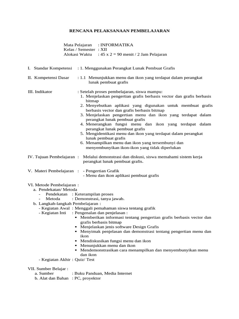 Rpp Informatika Kelas Xii Smk Media Utama | PDF