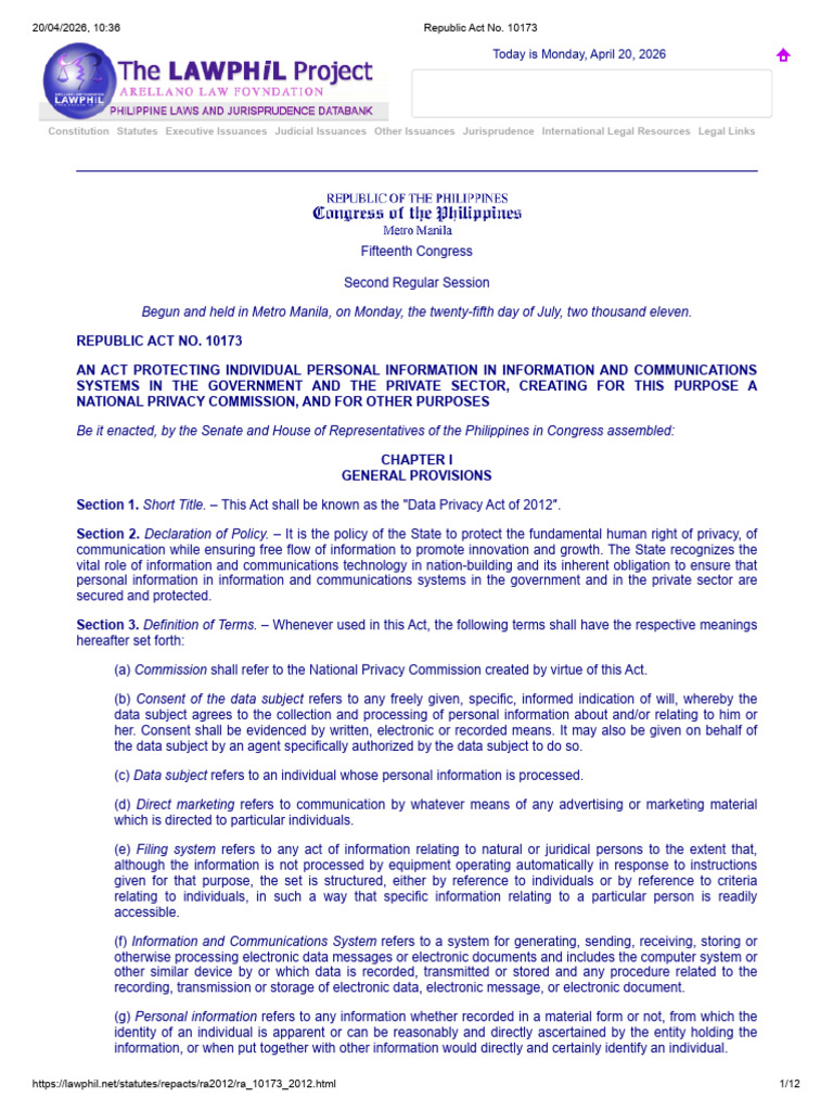 Republic Act No. 10173 | PDF | Computer Security | Security