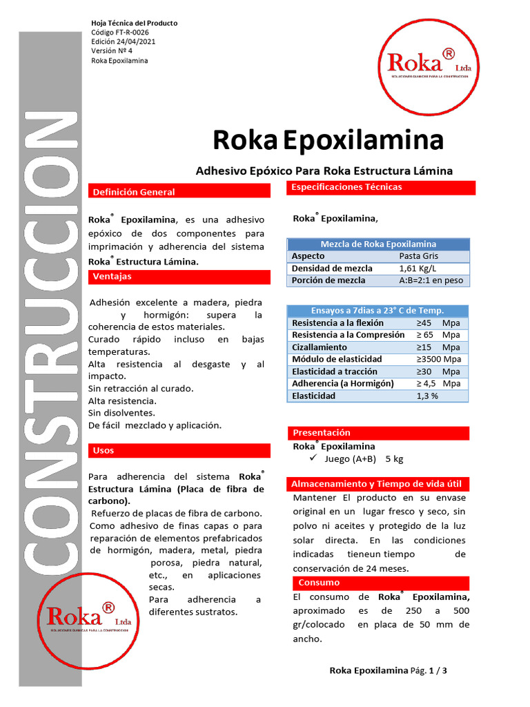 FT R 0026 Roka Epoxilamina | PDF | Hormigón | Adhesivo