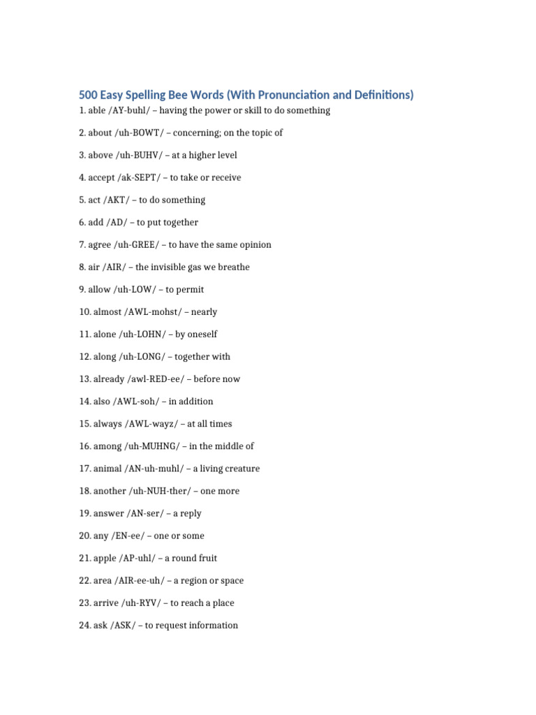 500_easy_spelling_bee_words | PDF