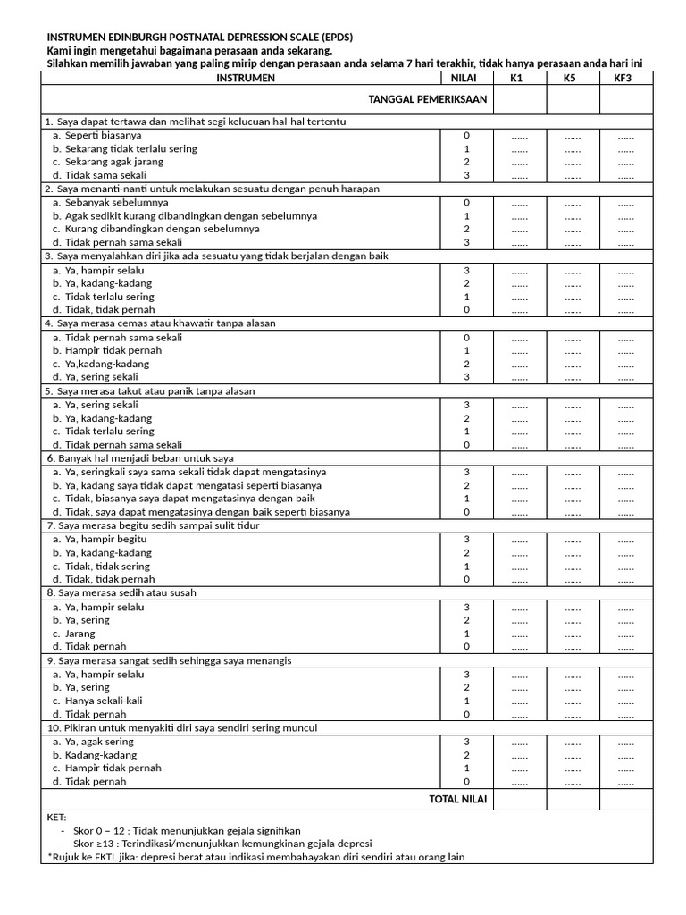 instrumen EPDS jiwa | PDF