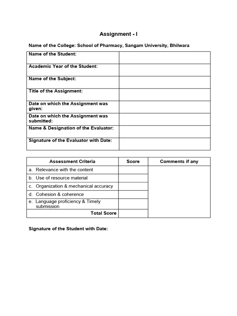 Front Page for Assignment I | PDF
