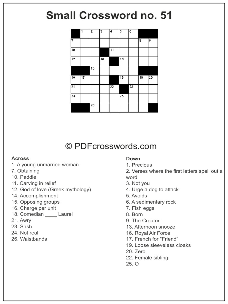 Small Crossword No. 51 With Solution | PDF