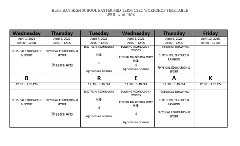 Easter Mid-Term Csec Workshop Timetable | PDF