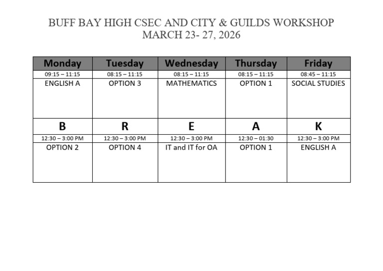 Csec Workshop Timetable | PDF