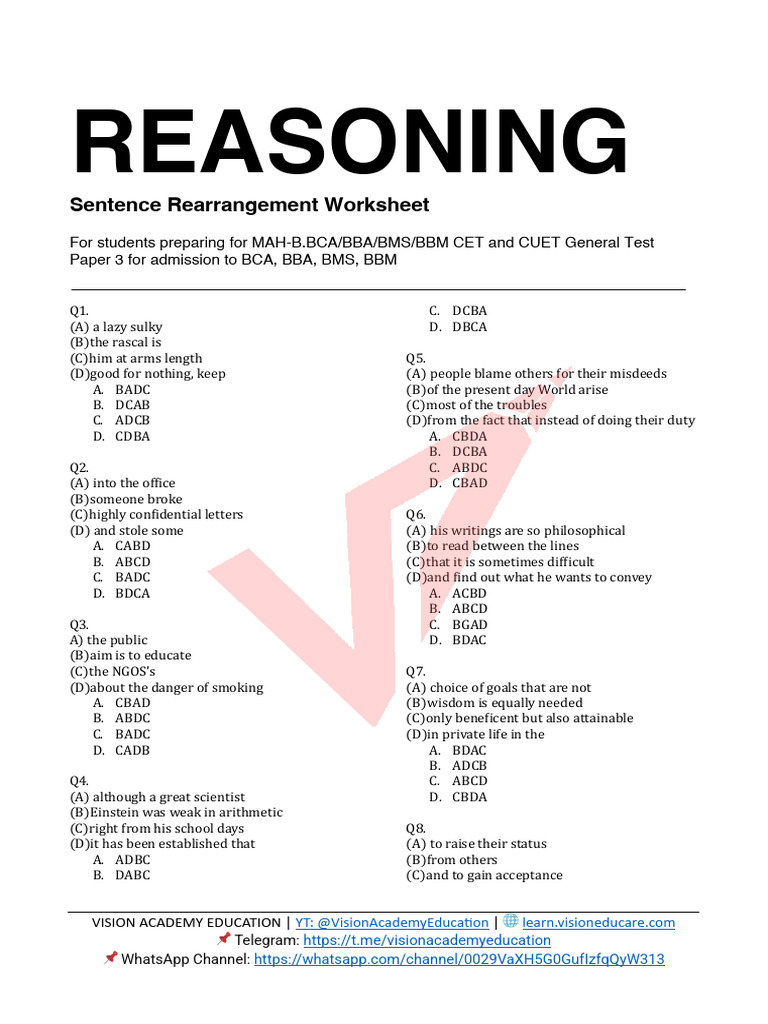 Day 20 - English Sentence Rearrangement Worksheet | PDF