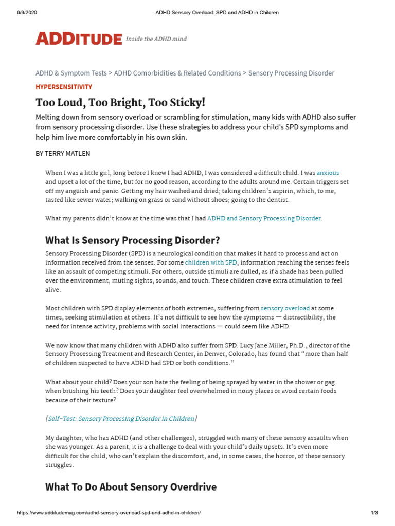 ADHD Sensory Overload_ SPD and ADHD in Children | PDF | Sensory ...