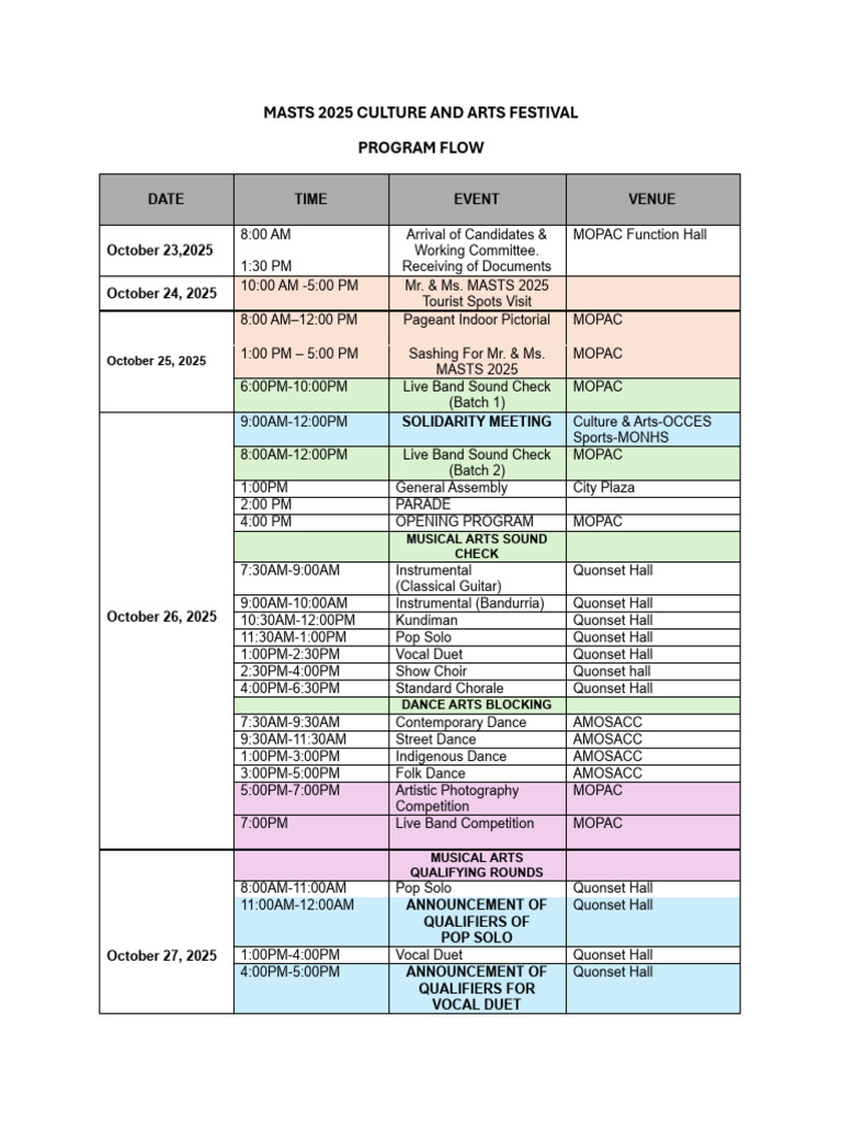 Final-culture and Arts Program Flow and Schedule (1) | PDF | Performing ...