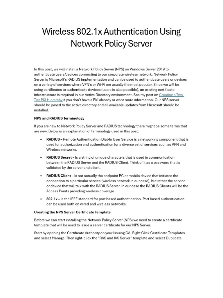 Wireless 802.1x Authentication Using Network Policy Server | PDF ...