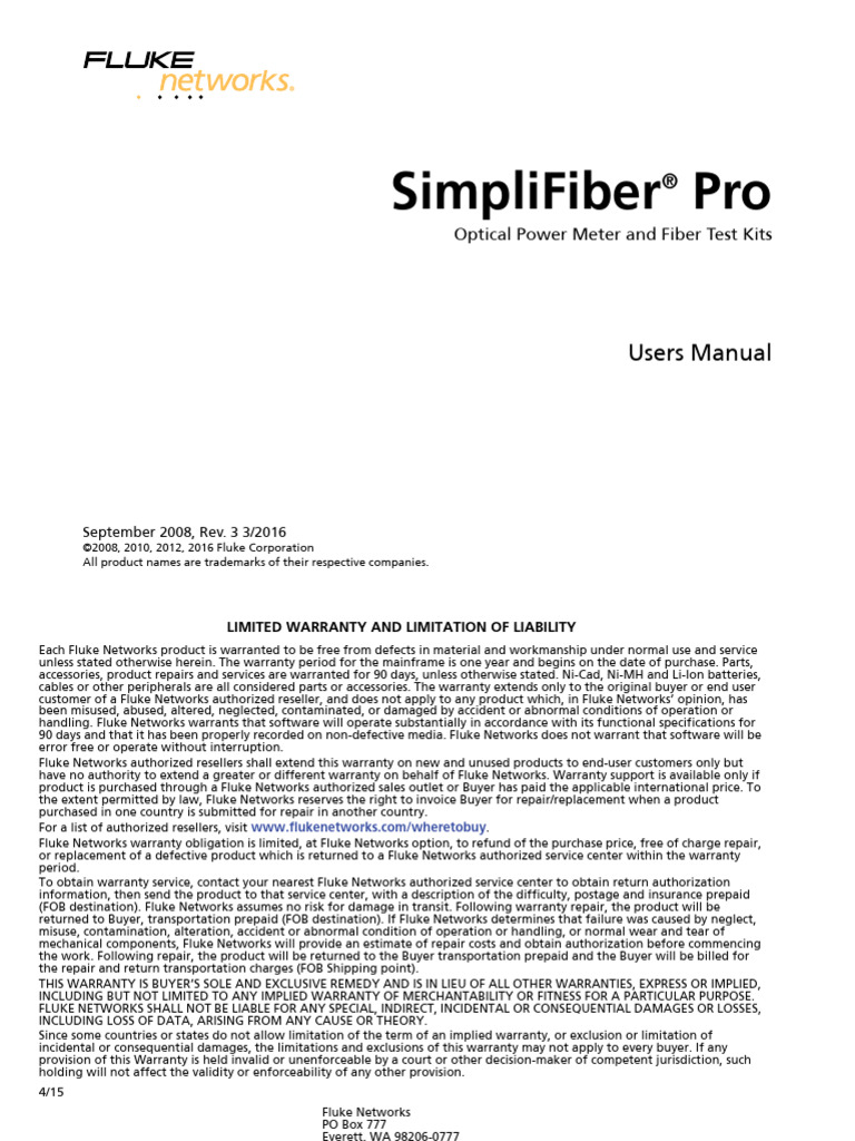 simplifiber®-pro-users-manual | PDF | Optical Fiber | Fiber Optic ...