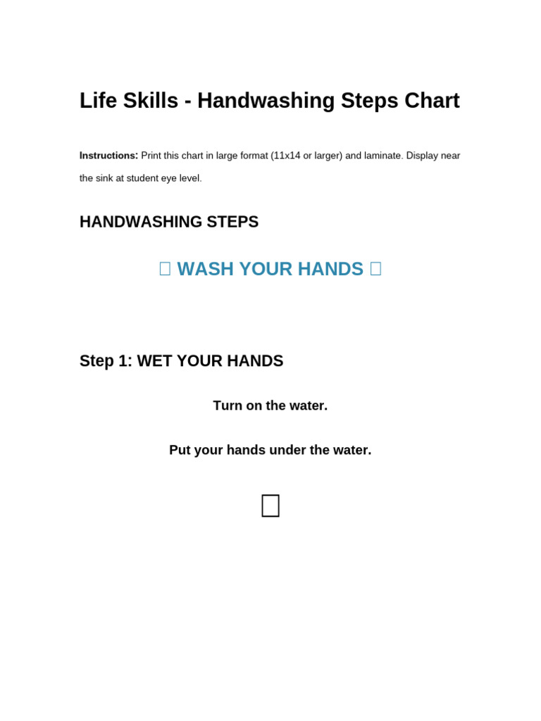 Life Skills - Handwashing Steps Chart | PDF